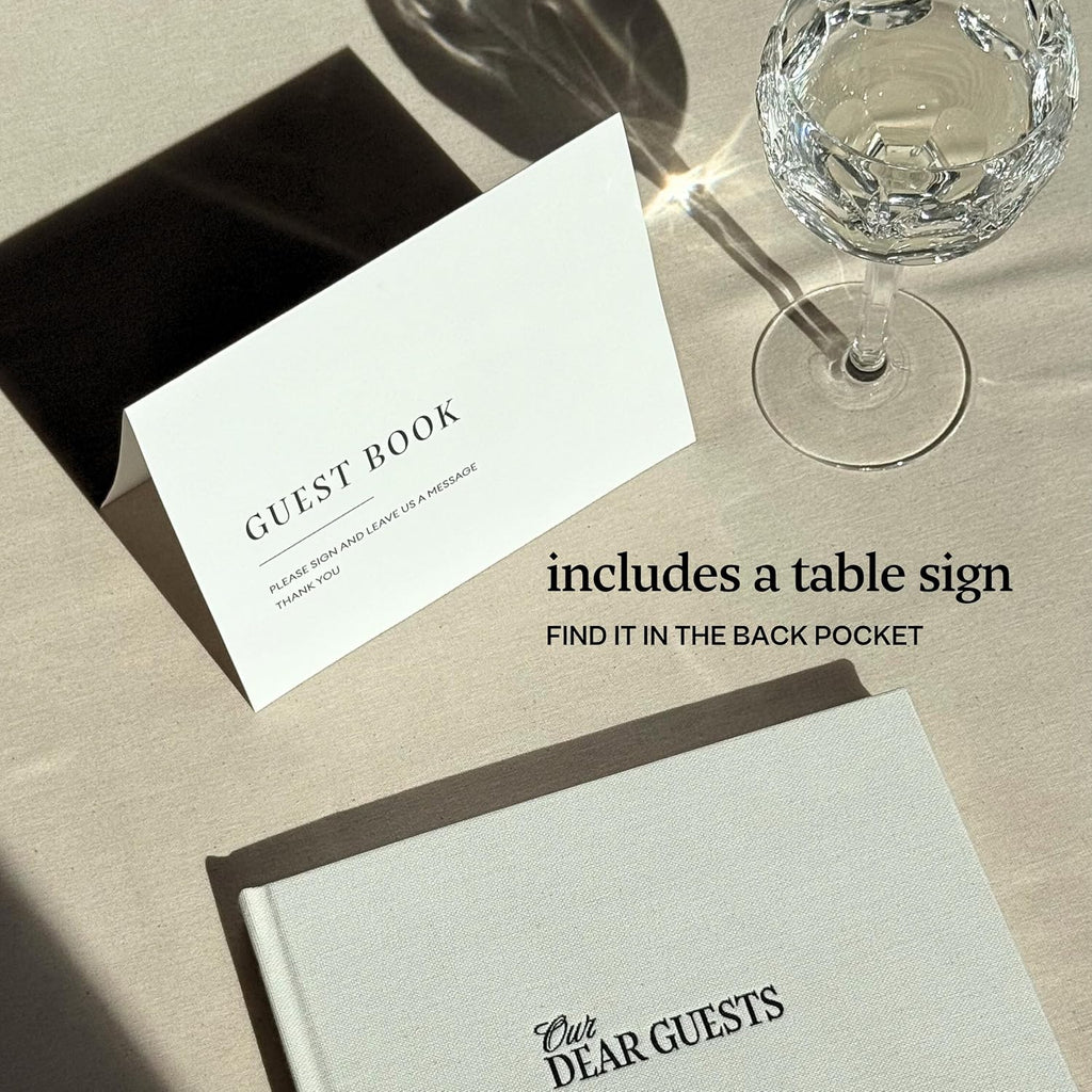 Kunitsa Co. Wedding Guest Book - Blank Sign in Book for Special Occasions, Oat Linen Cover