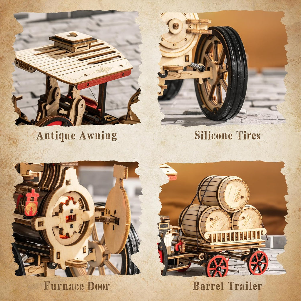 rowood 3D Wooden Puzzles for Adults, Steam Engine Car Model Kit, 1:28 Scale Mechanical Steam Locomotive Wooden Puzzle, 469PCS,Assembly Time 6H, Awesome Gifts for Adults
