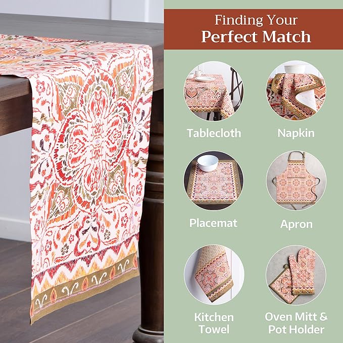 Maison d' Hermine Table Runner 100% Cotton Single Layer Table Runners 108 inches Long for Thanksgiving Christmas Decorations Home Kitchen Dining Party Wedding (Damask, 14.5" x 108")
