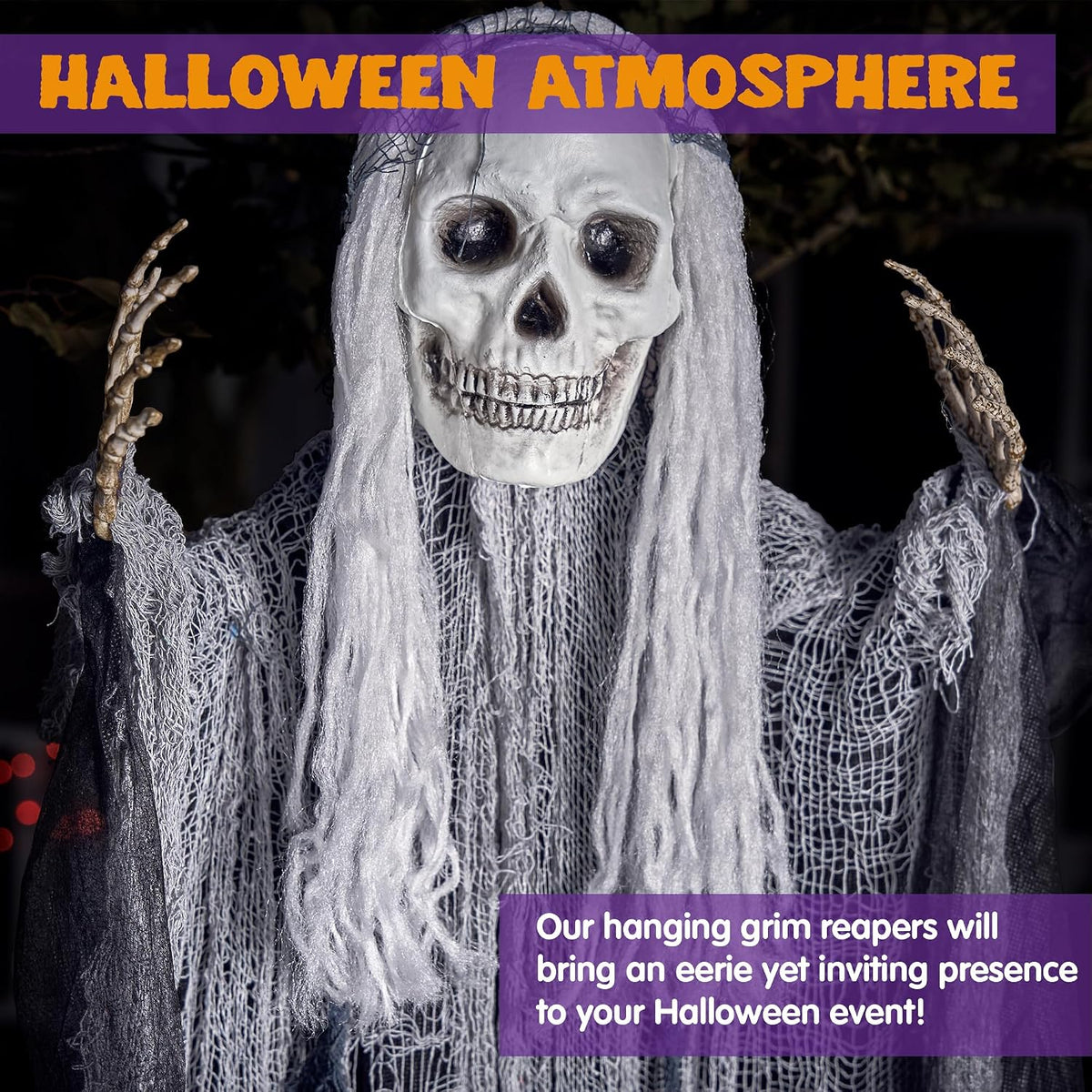 JOYIN 3 Pcs Hanging Halloween Skeleton Ghosts Decorations Outdoor, Grim Reapers for Best Halloween Outdoor Decorations, Haunted Haunted House Prop, Party Supplies
