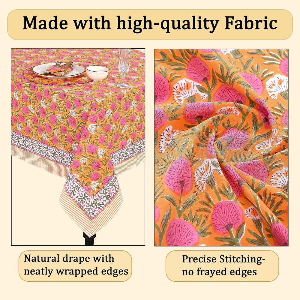 Ridhi Bubblegum Pink Hand Block Print Square Tablecloth 60x60 Inch