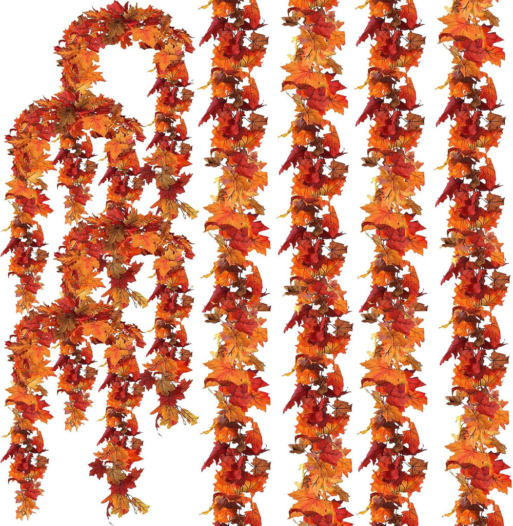 8 Pack Fall Garland, Total 47.2Ft Artificial Autumn Maple Leaves Garland Hang...