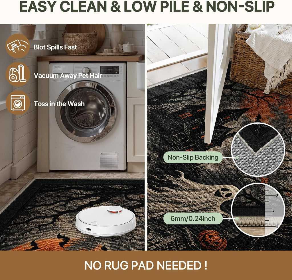 Bavni 2X6 Inch Halloween Scene Runner Rug for Kitchen