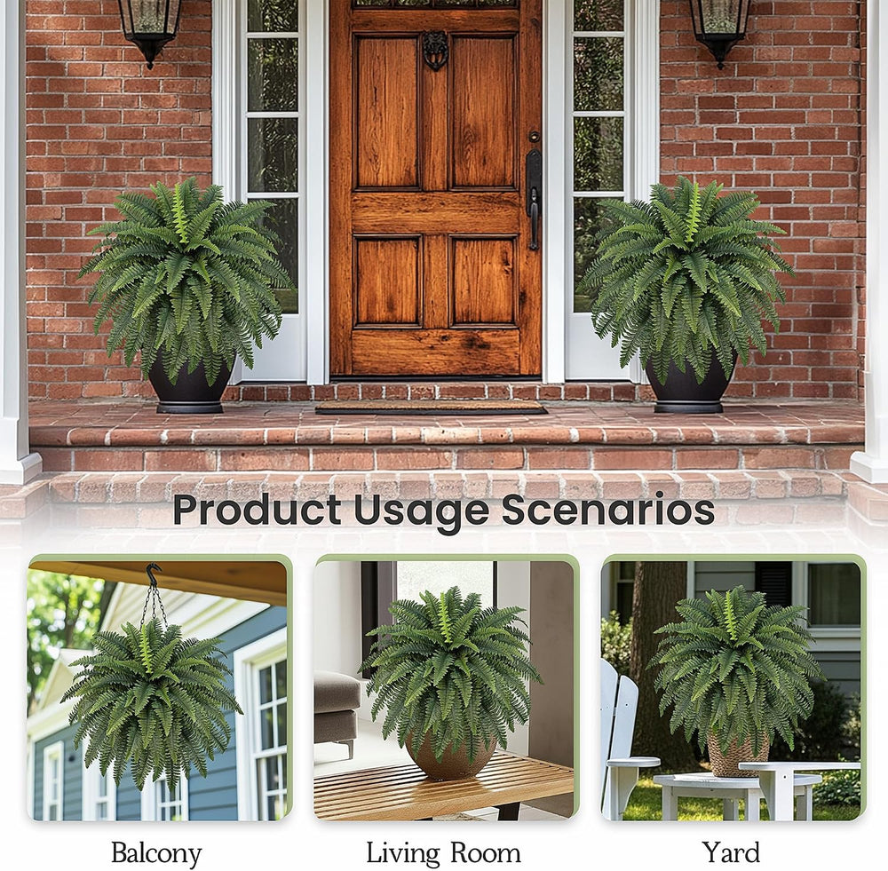 42" Artificial Boston Ferns, Bush Plants 2 Pack for Outdoors