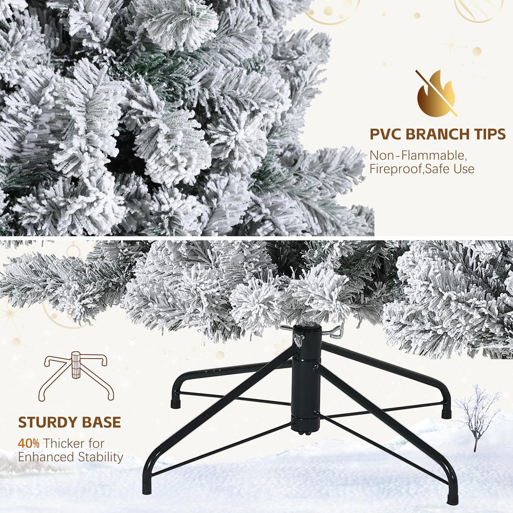 Garvee 9FT Snow Flocked Pre-Lit Christmas Tree with 900 Warm White Lights