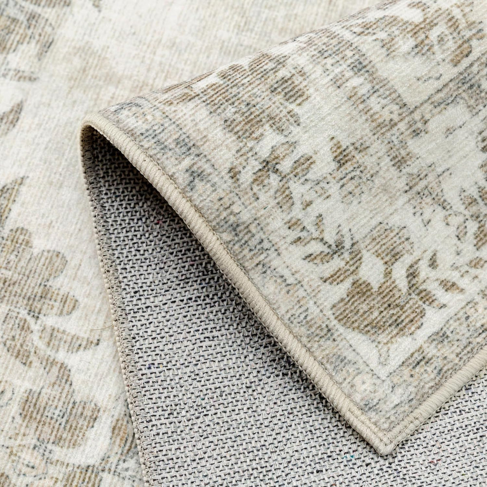 2.6x14 Washable Runner Rug Hallway Cream Beige Vintage Carpet