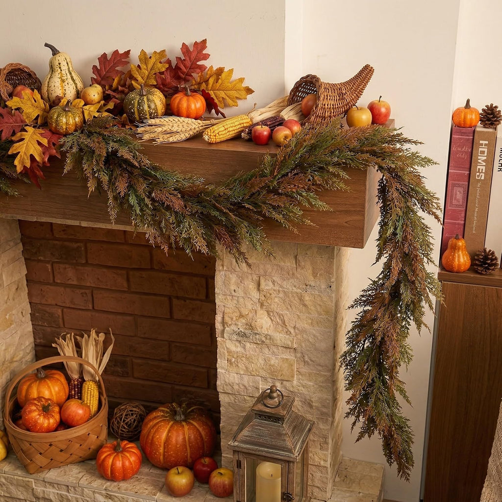 Valery Madelyn 9ft Artificial Norfolk Pine Fall Garland for Mantle