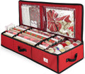 Hearth & Harbor Wrapping Paper Storage Container - Christmas Storage Bag with Interior Pockets - Gift Wrap Organizer Fits Up to 22 Rolls of 40" - Tear Proof, Red