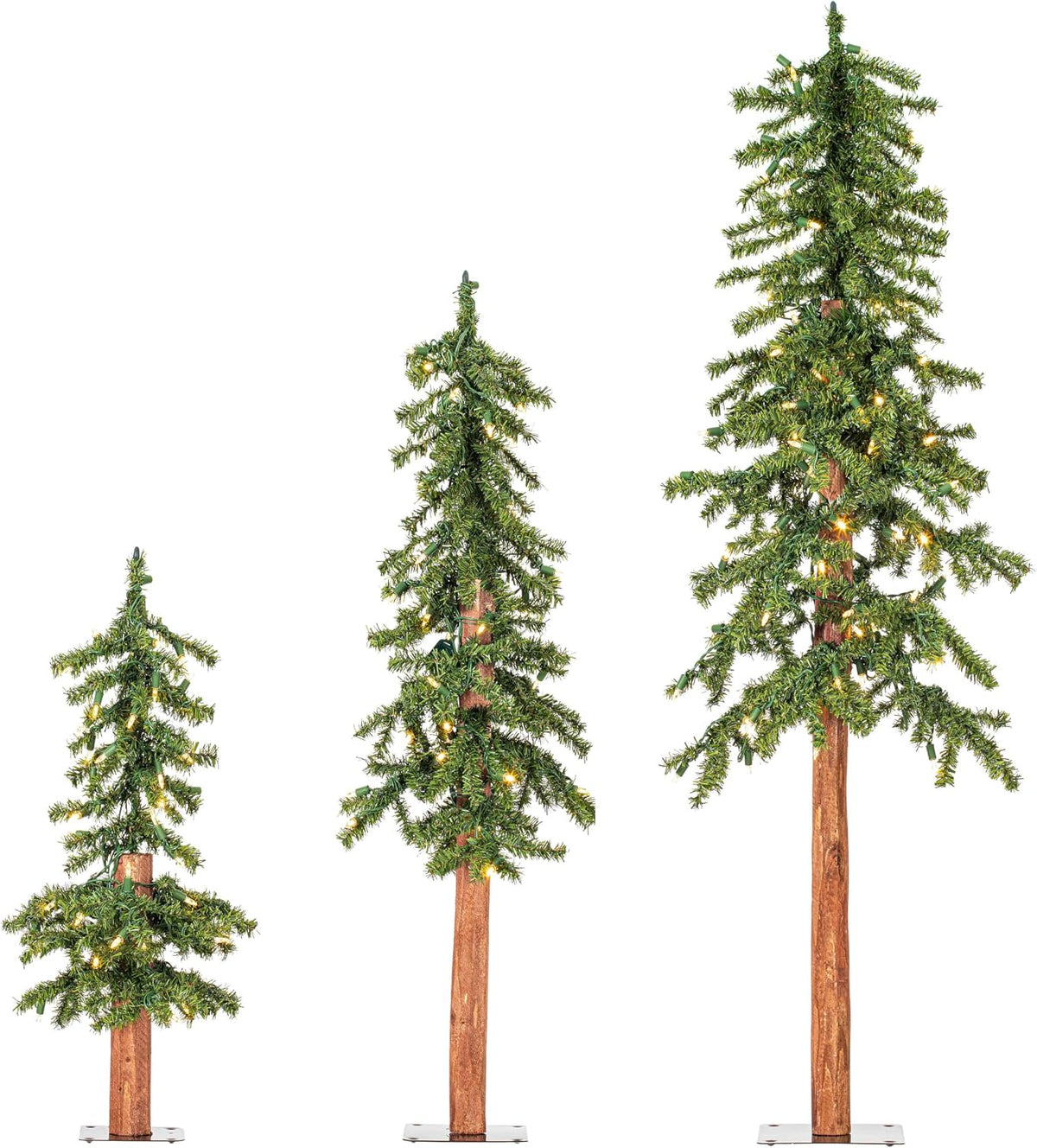 Vickerman 2' 3' 4' Natural Alpine Artificial Christmas Tree Set, Warm White LED Lights - Christmas Tree Set