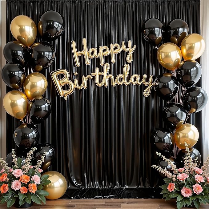 20ftx10 ft Black Glitter Sequin Backdrop Curtain for Parties, Wrinkle Free Sparking Backdrop Drapes, 4 Panels 5x10ft Shimmer Photo Back Drop Cloth for Wedding Birthday Photography Background