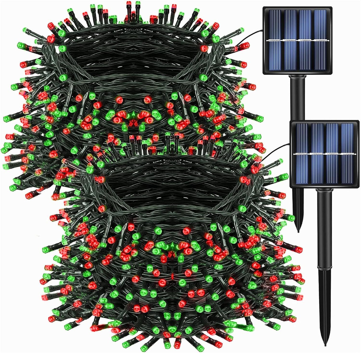 Dazzle Bright 2 Pack Total 132FT 400LED Red and Green Christmas Solar String Outdoor Lights, Solar Powered with 8 Modes Waterproof Fairy Lights for Bedroom Patio Garden Tree Party Yard Decoration