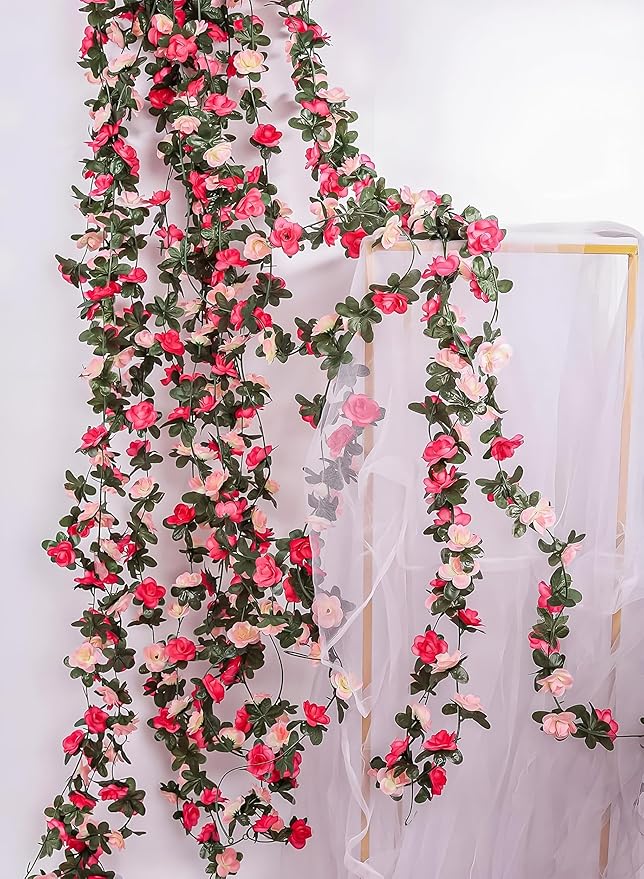 Miracliy 16 Pack 131 FT Flower Garland Decorations Plastic Artificial Flowers for Wedding Decoration Photo Booth Backdrop