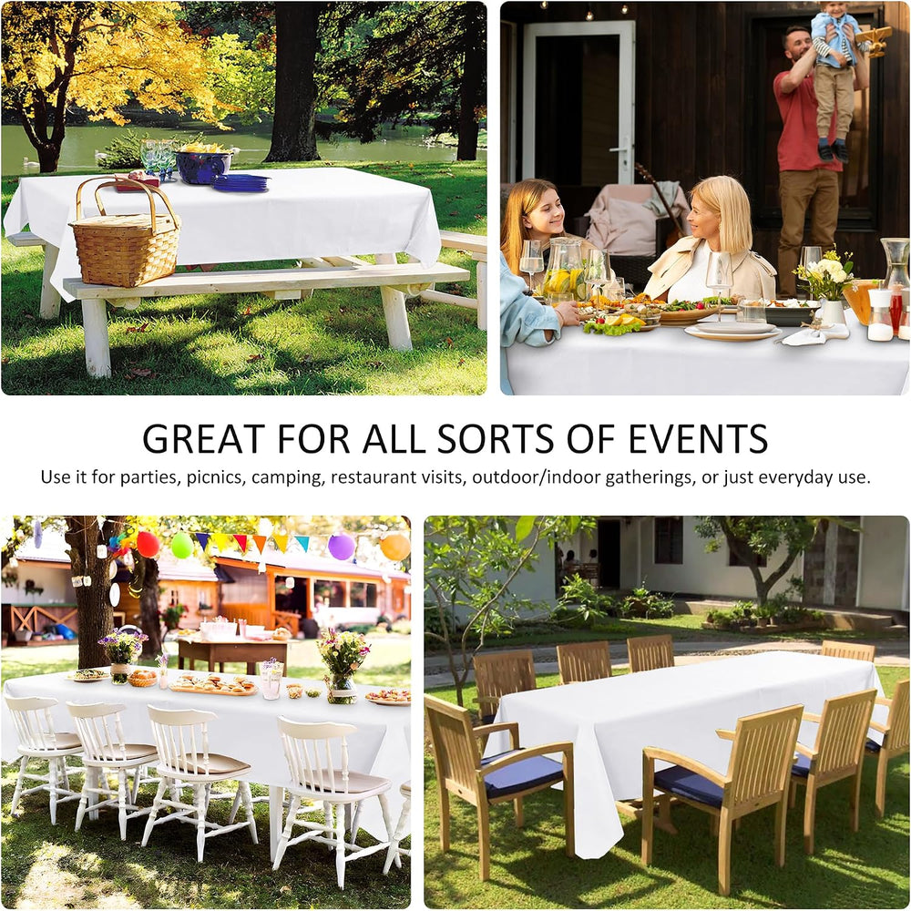 Vinyl Tablecloth with Flannel Backing-White Rectangle 8 Foot Table Cloth