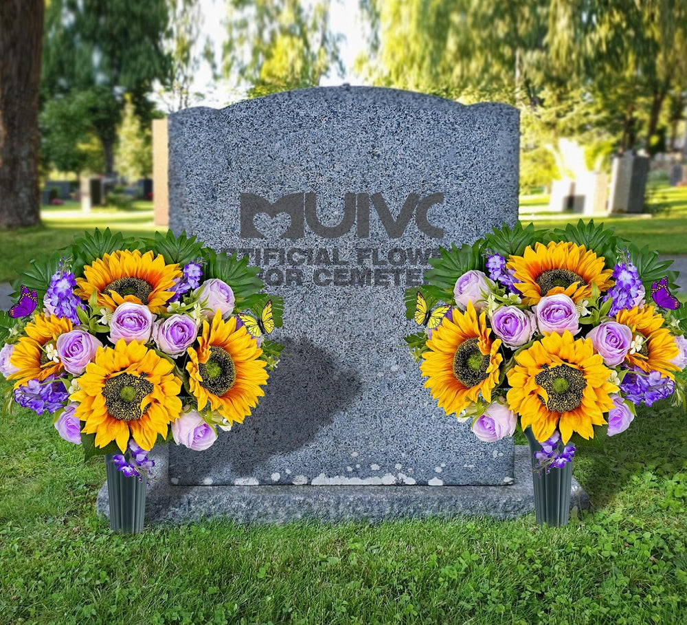 MUVIC Artificial Cemetery Flowers - Memorial Flowers - Outdoor Grave Flower D...