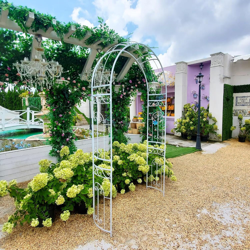 SCENDOR Heavy-Duty Metal Garden Arch with Lattice Panels for Rose & Wedding