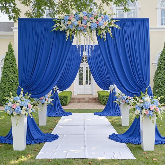 50ftx12ft Wrinkle Free Royal Blue Backdrop Curtain, 10 Panels 12FT Height Royal Blue Wedding Backdrop Drapes, Silky Polyester Back Drop Cloth for Birthday Photography Background Party Backdrop Draping