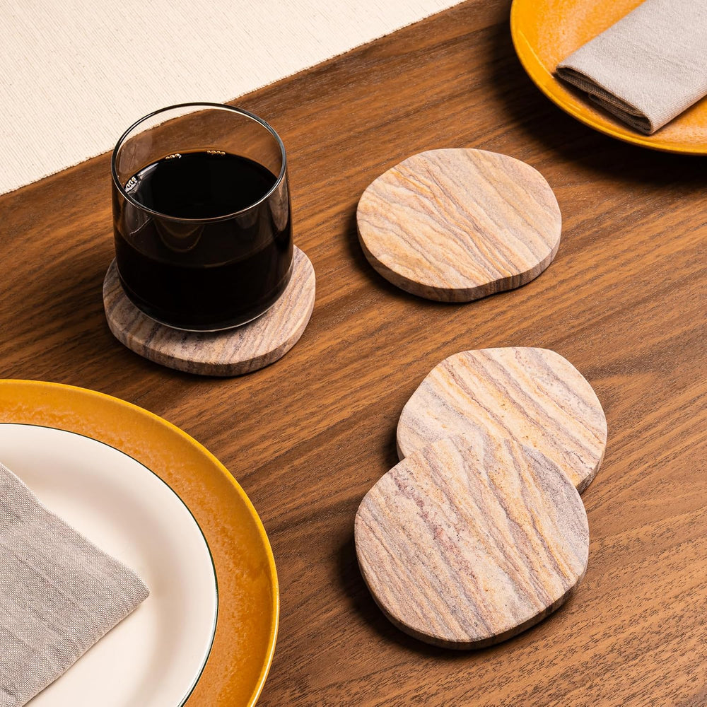 Cork & Mill Absorbent Sandstone Coasters for Drinks, Set of 6