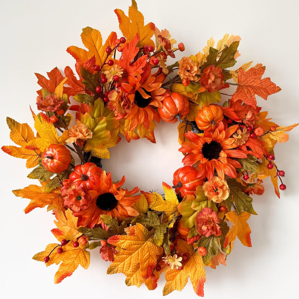 Fall Wreaths for Front Door 22 Inch, Autumn Wreath with Berry Pumpkin, Maple ...