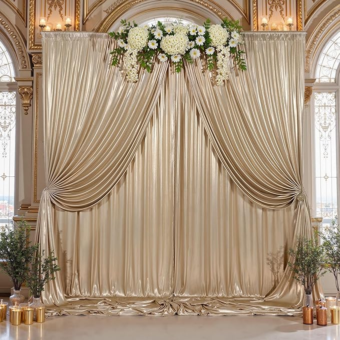 10x10ft Thick Champagne Glitter Backdrop Curtain Panels for Parties, Wrinkle Free Sequin Sparking Photo Backdrop Drapes, 2 Panels 5x10ft Shimmer Back Drop Cloth for Wedding Birthday Photography