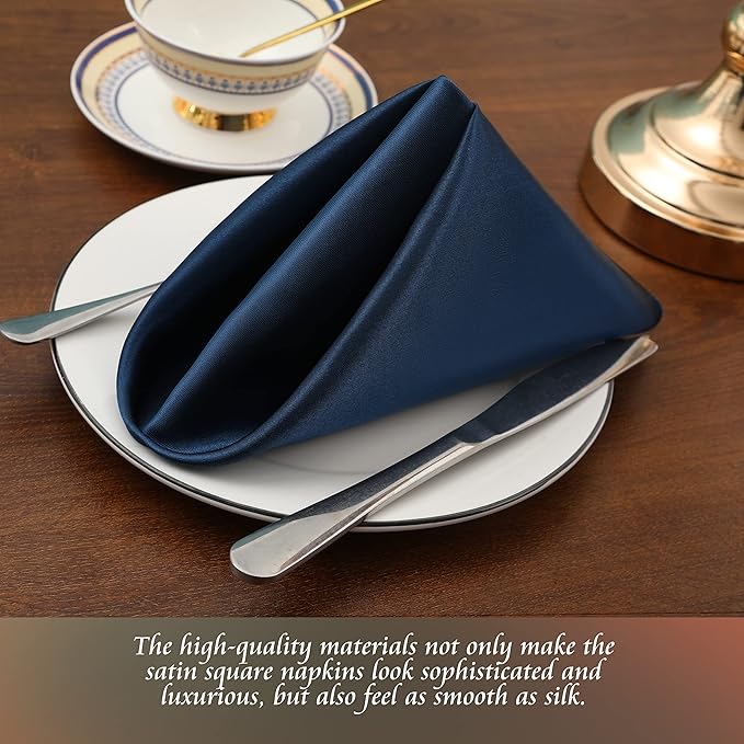 Manyshofu 60 Navy Blue Satin Napkins - 20x20 Inches Square Fabric Napkins Set - Soft & Reusable for Wedding Dinner Party Lunch (60 Pieces)