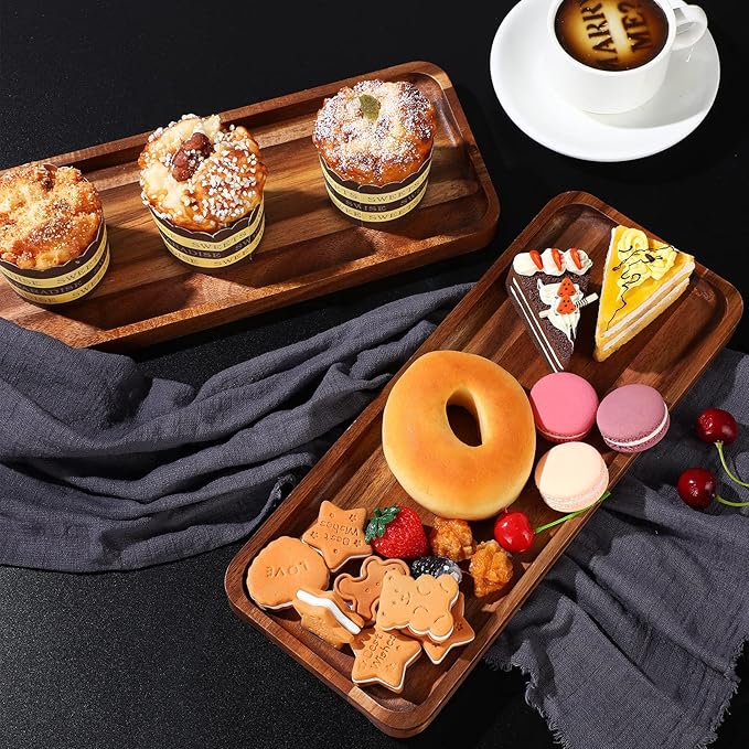Roowest 5 Pack Solid Acacia Wood Serving Trays for Laser Engraving Rectangular Wooden Board for Food Appetizer Serving Tray Plates for Vegetables Fruit Cheese Housewarming Gifts(14 x 5.5 Inch)