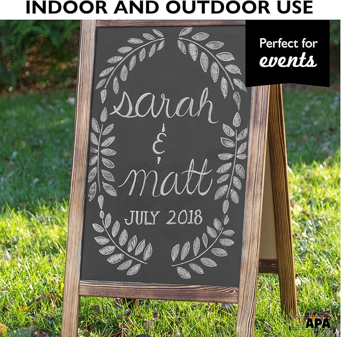 Ilyapa Wooden A-Frame Sign with Eraser & Chalk - 21 x 30 Inches Magnetic Sidewalk Chalkboard – Stained Wood Menu for Restaurant, Business or Wedding