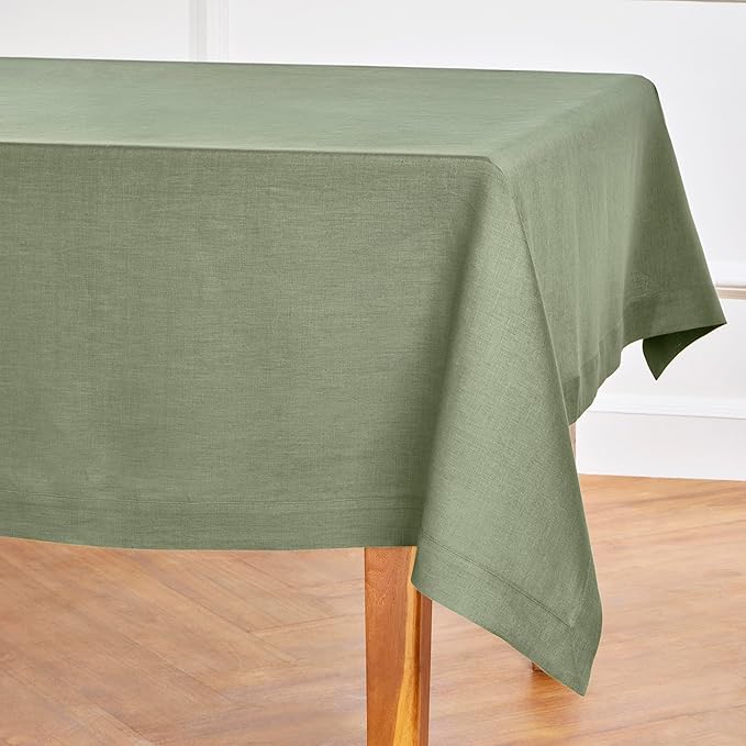 Solino Home Linen Tablecloth 60 x 90 Inch - 100% Pure Linen Oil Green Table Cloth for Rectangle Tables - Fete, Machine Washable Tablecloth for Fall, Autumn, Thanksgiving, Christmas