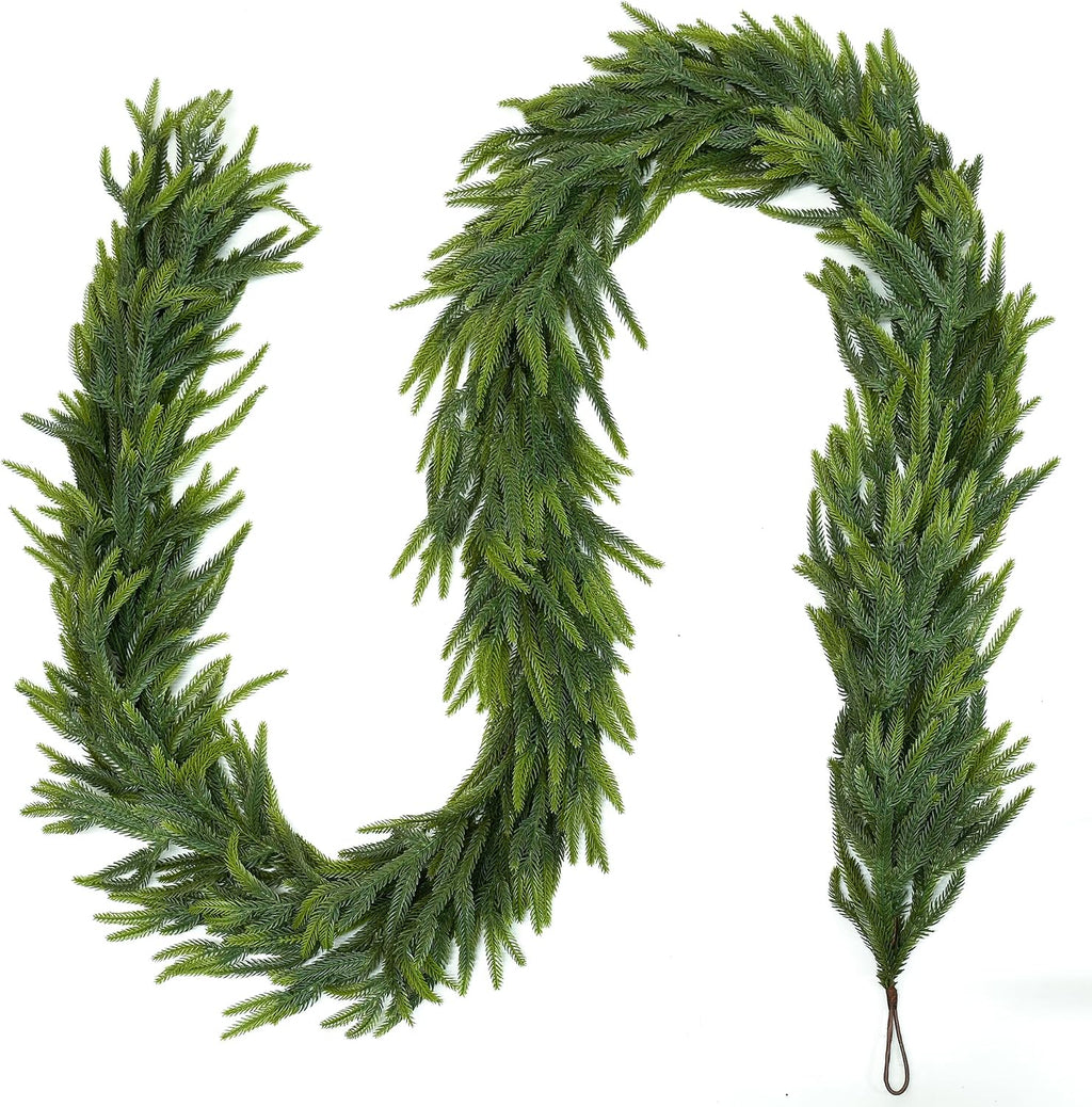 12FTx1 Extra Full Christmas Garland Real Touch Norfolk Pine Garland Faux Greenery Garlands Christmas Decorations Norfolk Pine Garlands for Stairs, Railing,Table Holiday Seasonal Indoor Mantle Decor