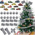 Syhood 46 Pcs Black White Race Car Theme Christmas Tree Decorations Set