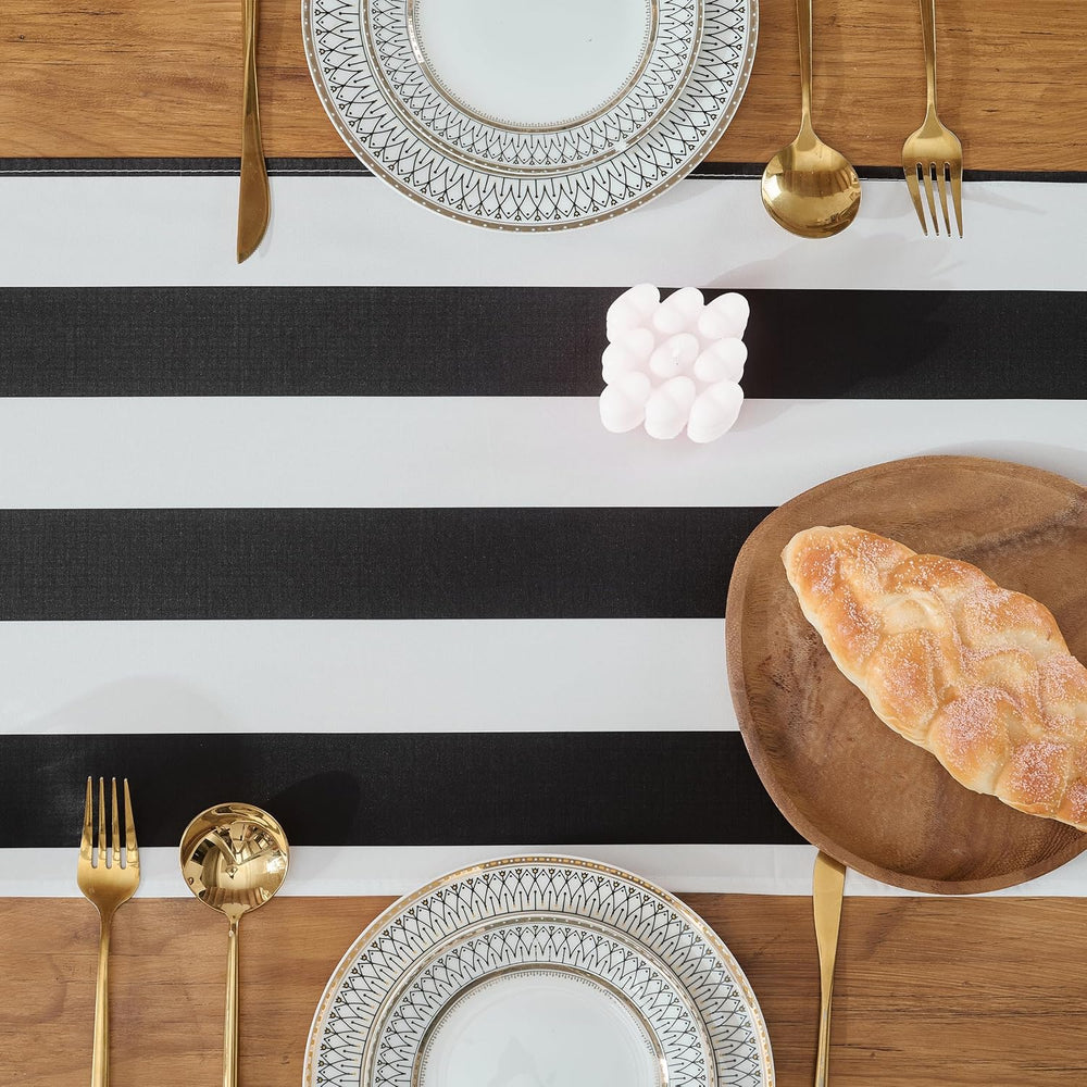 Black White Striped Table Runner 13x72 Inch for Halloween Table Decor 4Pack