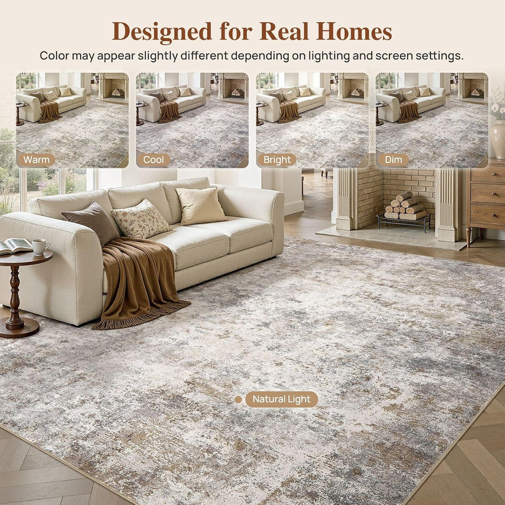 UERMEI 8x10 Area Rug Living Room Rugs Washable Neutral Brown Grey Carpet