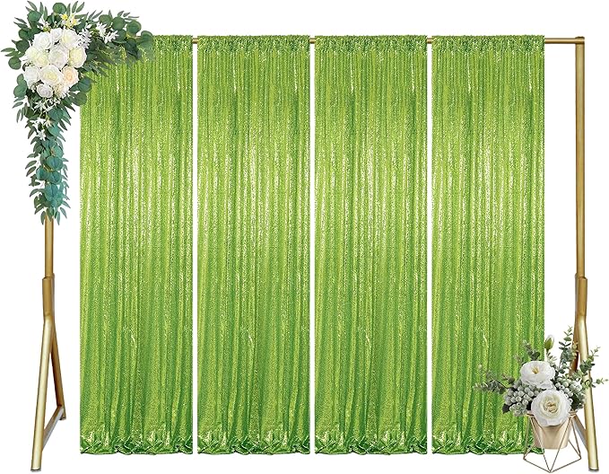 ShinyBeauty Olive Green Sequin Backdrop 4x10FT (4 Panels) – Sparkly Photo Booth Background for Weddings, TikTok Live Streams, Party Decor, Reusable Glitter Curtain