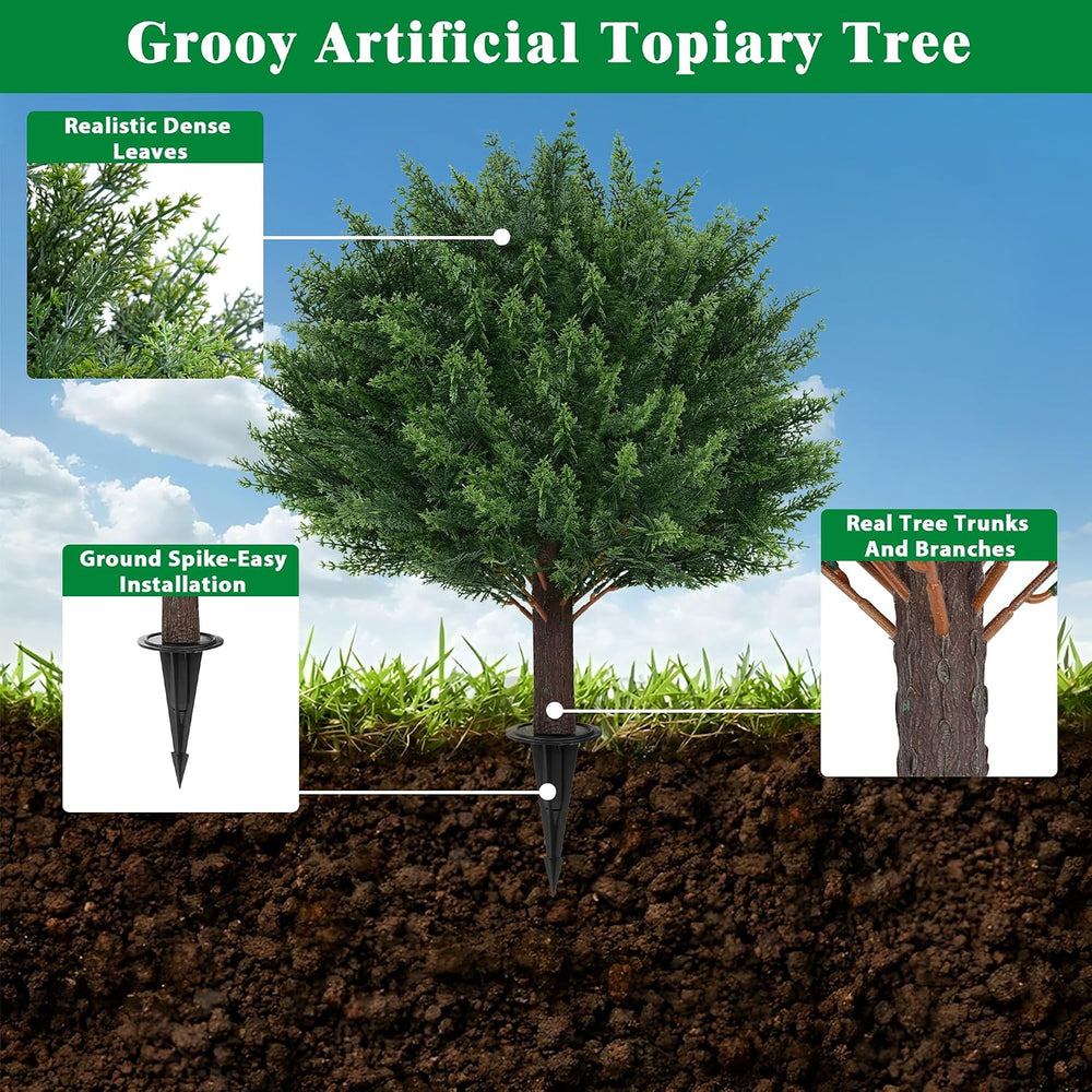 Artificial Set of 4 UV Resistant Cedar Topiary Ball Trees for Outdoor
