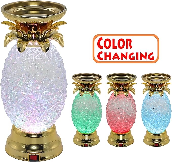 YAKii 9.5" Pineapple LED Color Changing Shine Lamp,Swirling Water Waves Lamp Kid Safe Battery/USB Cable Operated,Table Lamp Candle Holder Table Decoration Gold(Pack of 2)