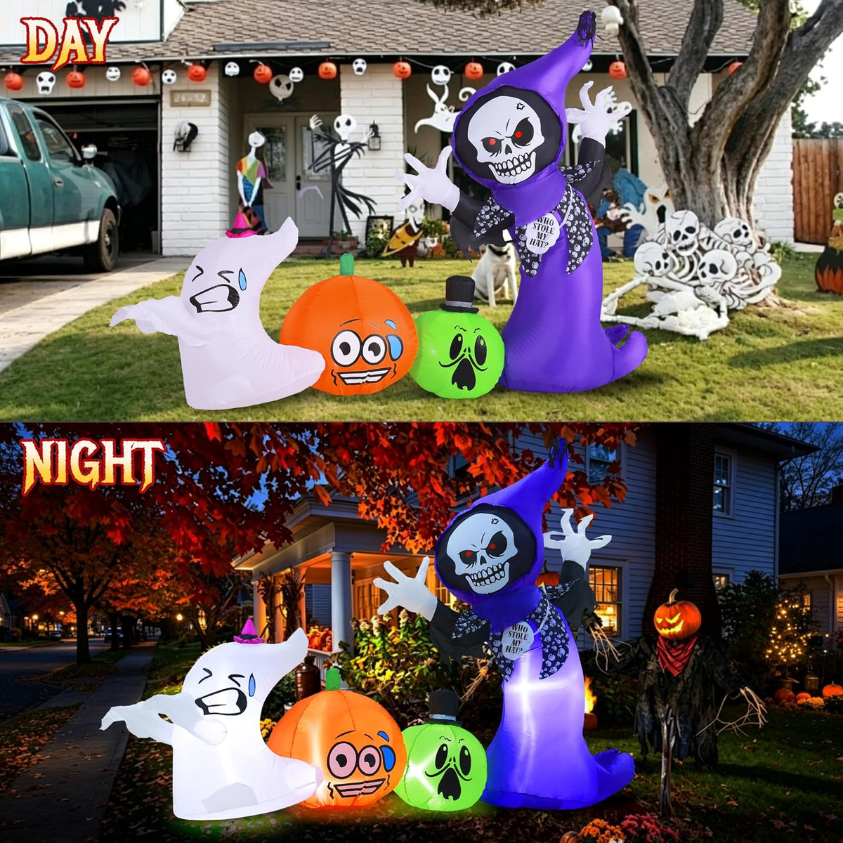 8ft long halloween inflatables outdoor decorations with built-in, close-up detail