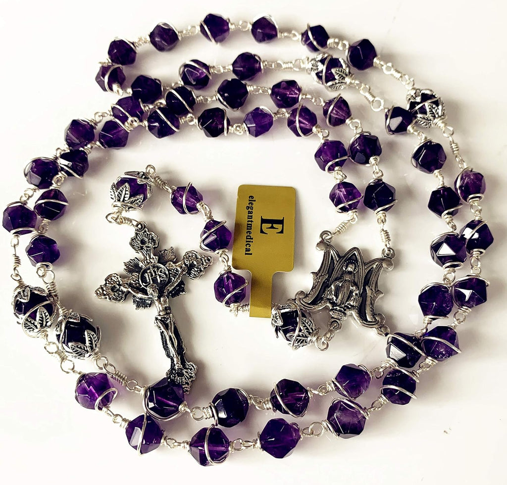 elegantmedical handmade amethyst rosary beads necklace 925 sterling shown in use
