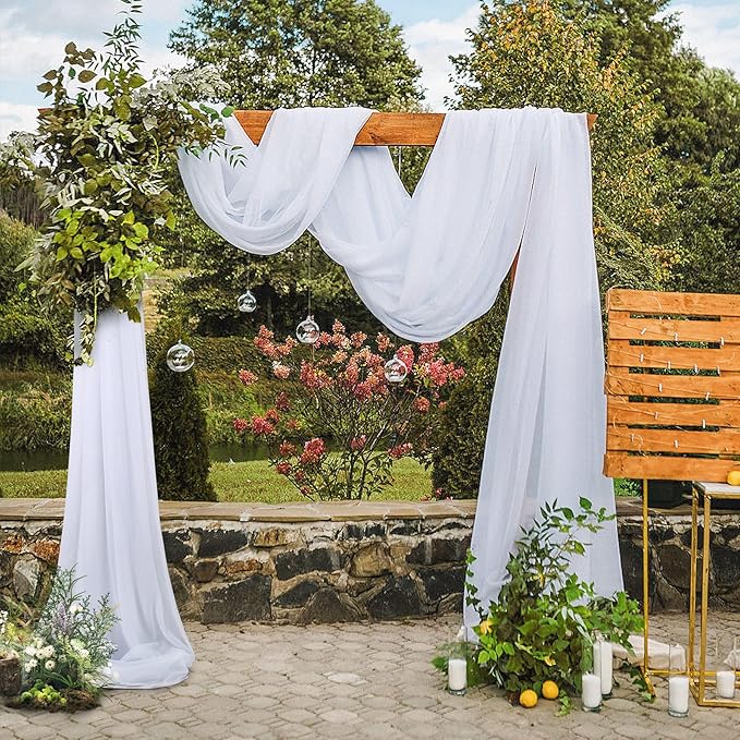 3 Panels Wedding Arch Draping Fabric White Sheer Backdrop Curtain Arch Drape for Wedding Ceremony Reception,Bridal Shower Party Decorations 28" X 19ft