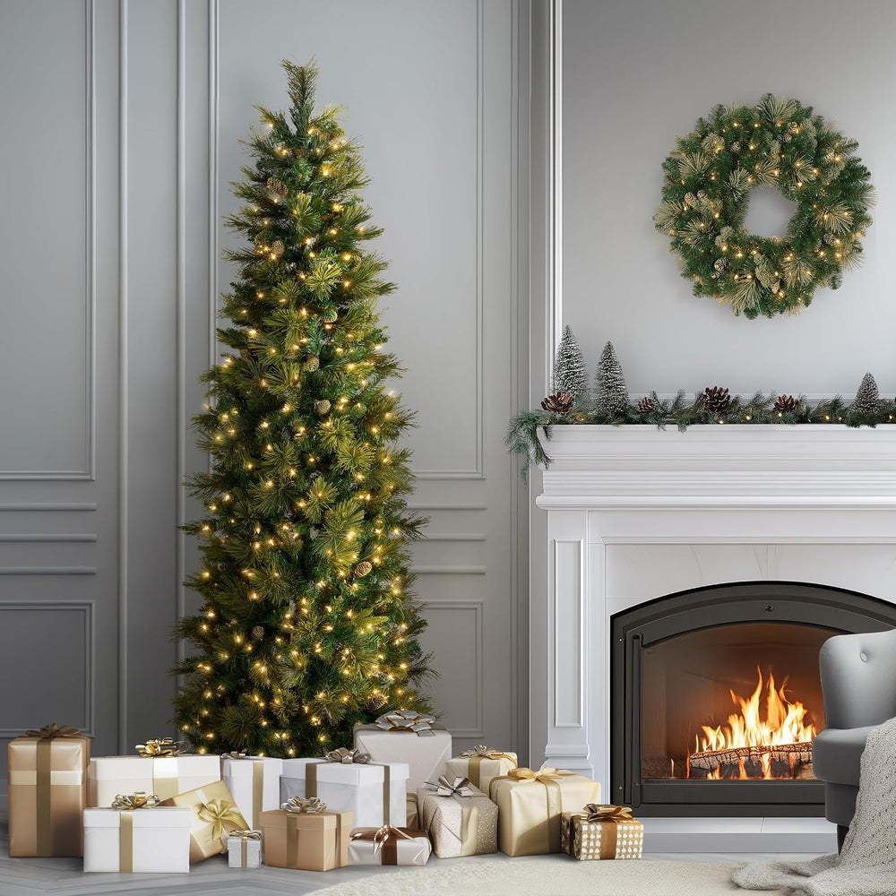 National Tree Company 7.5ft Pre-Lit Carolina Pine Slim Christmas Tree