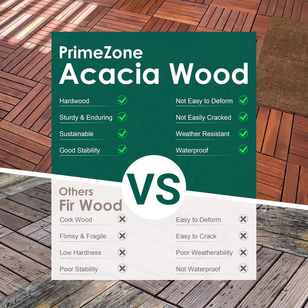 PrimeZone 54 PCS Solid Acacia Wood Interlocking Patio Deck Tiles Outdoor