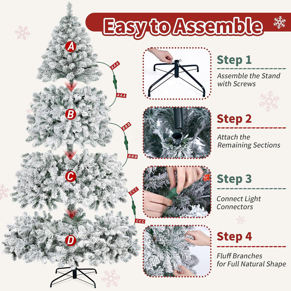 7ft 6in Prelit Flocked Christmas Tree with 1400 Branch Tips