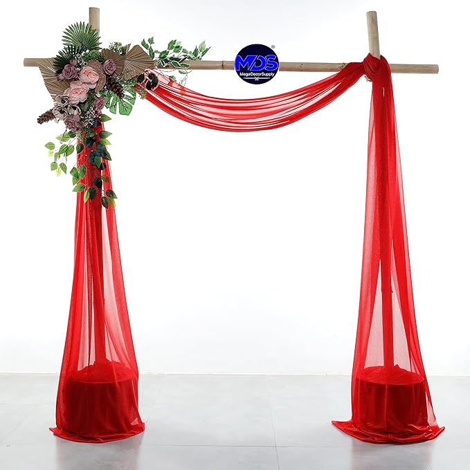 MDS Halloween Chiffon Draping Fabric - 2 Panel, 30" Wide x 50ft Long - Sheer Spooky Arbor & Canopy Drapery for Haunted House Backdrops, Party Ceilings, DIY Costumes & Themed Events - Red (Pack of 2)