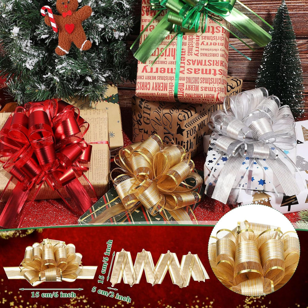 WILLBOND 100 Pcs Christmas Pull Bow for Gift Wrapping, 4 Colors