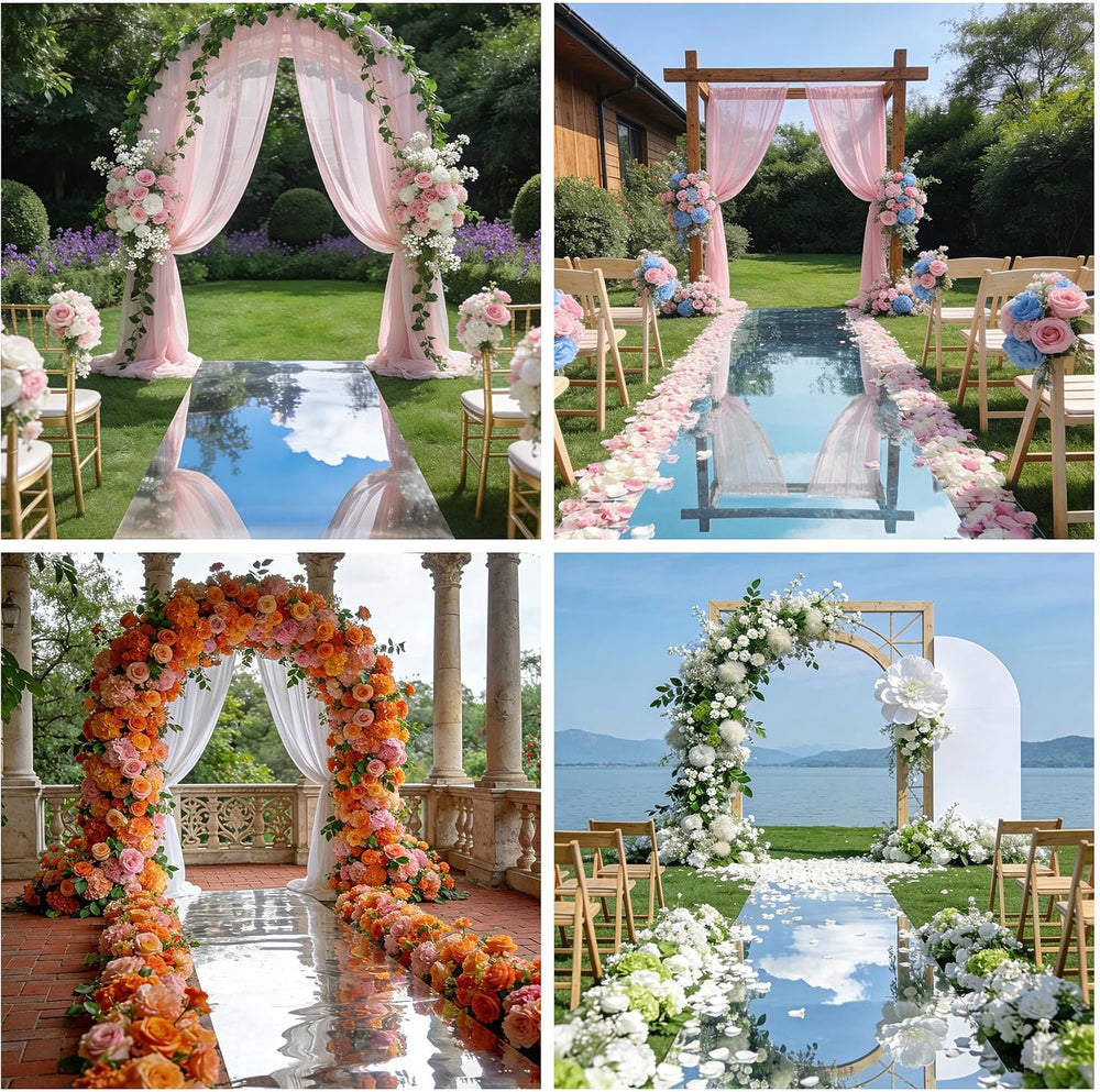 3.3ft x 65.6ft Mirror Rug Aisle Runner for Wedding,Double Sided Bright Reflec...