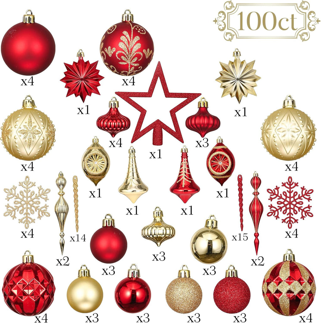 Valery Madelyn 100ct Christmas Tree Decorations Ball Ornaments Set Large