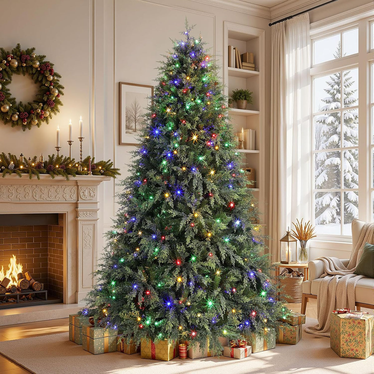 SHareconn 7ft Prelit Artificial Cypress Christmas Tree, Dual Color Lights