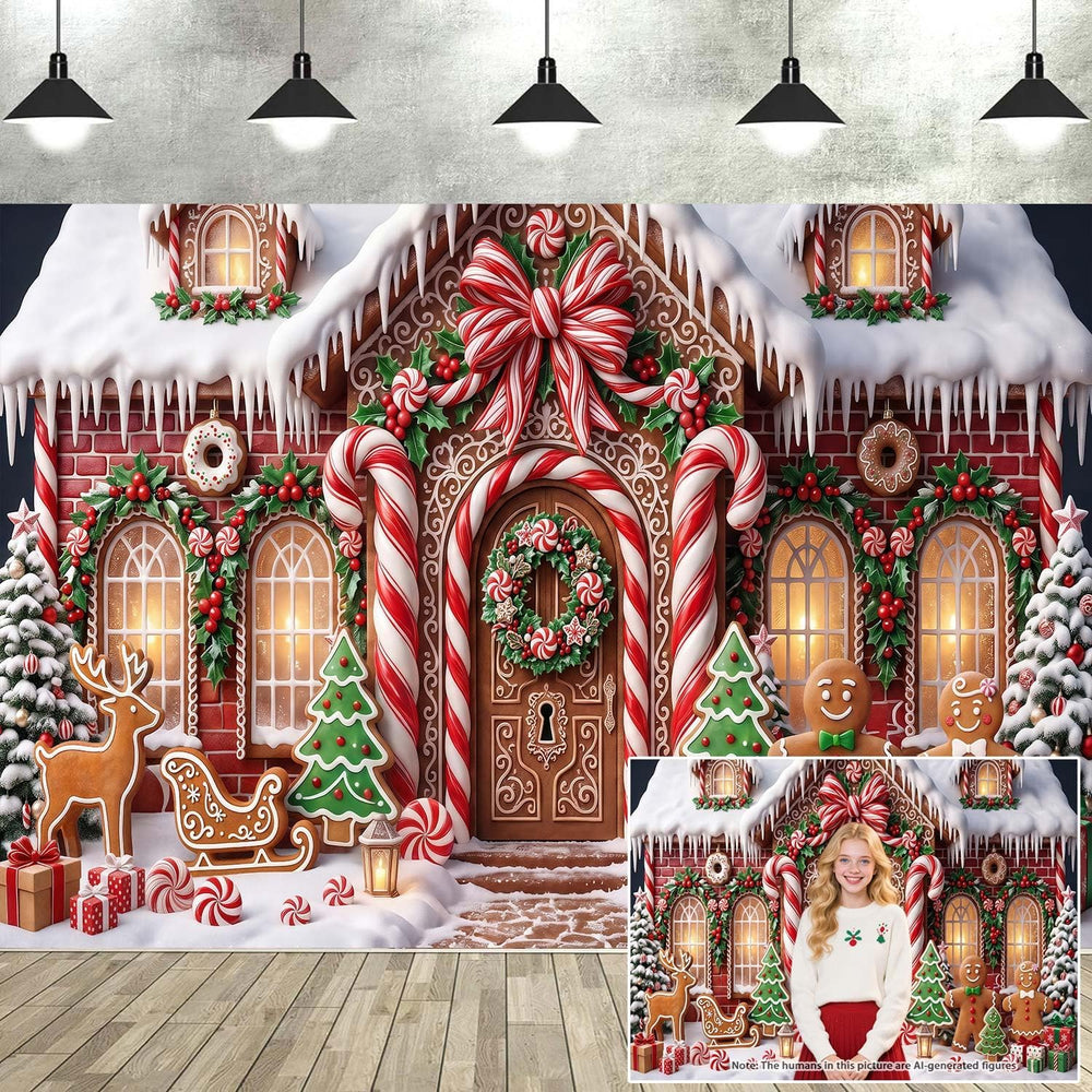 Christmas Gingerbread House Backdrop Banner Xmas Party Decor