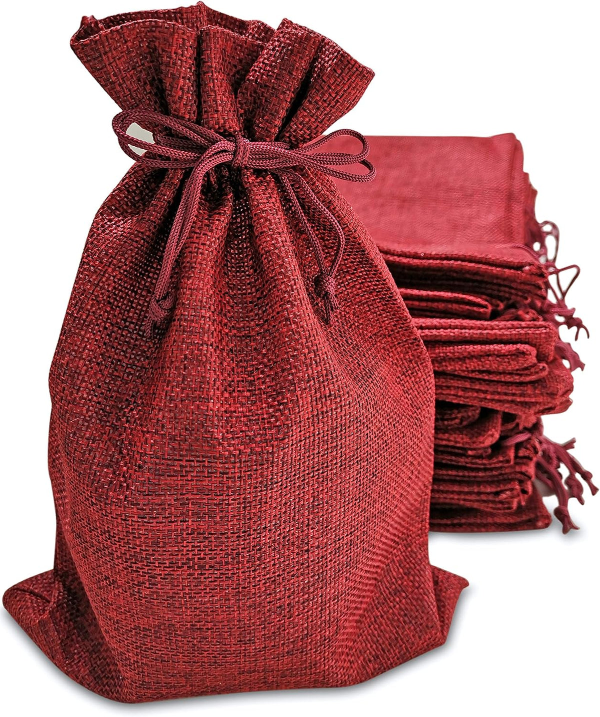 Supply Friend 50 Red Burlap Gift Bags With Drawstring, 7x10 Inch Pack