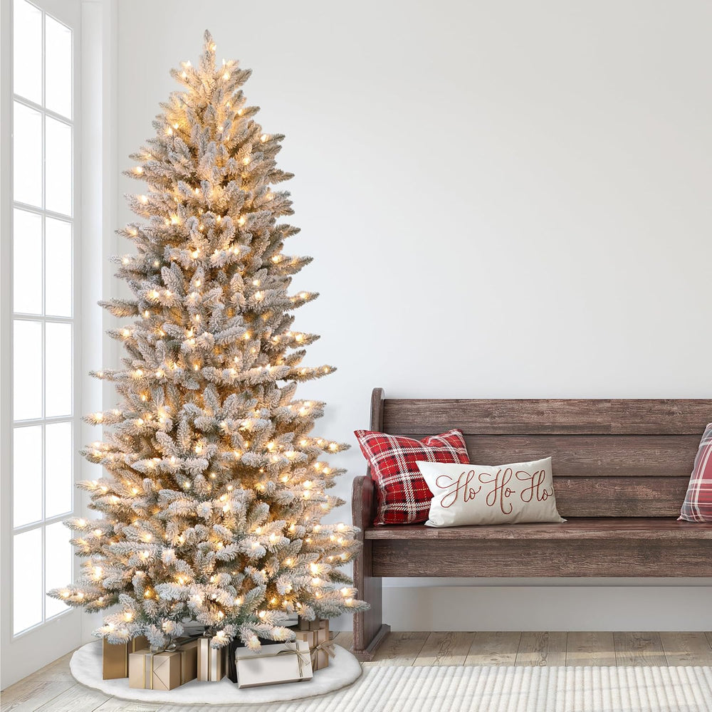 Puleo International 6.5 Foot Pre-Lit Slim Flocked Fraser Fir Artificial Chris...