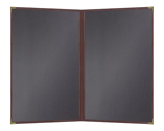 Goodsmart Pajco Style Restaurant Menu Covers – Pack of 10, Side-Loading Menu Holders, Single Stitched Edge, Clear Vinyl Menu Sleeves, Leatherette Trim, Gold Corners, Burgundy, 2 View (8.5" x 14")
