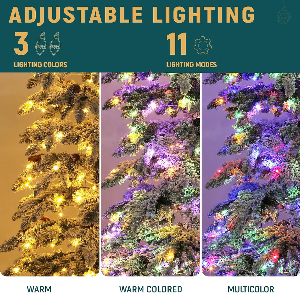 YITAHOME 9ft Prelit Flocked Drooping Pencil Christmas Tree with Pine Cone